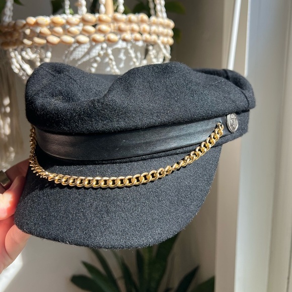 🖤 Vintage Black Wool Fisherman Cap - Boho, Nautical Hat Chain & Anchor 🖤 - Picture 2 of 8